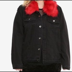 New Ci Sono Black Denim Jacket Red Fur M
